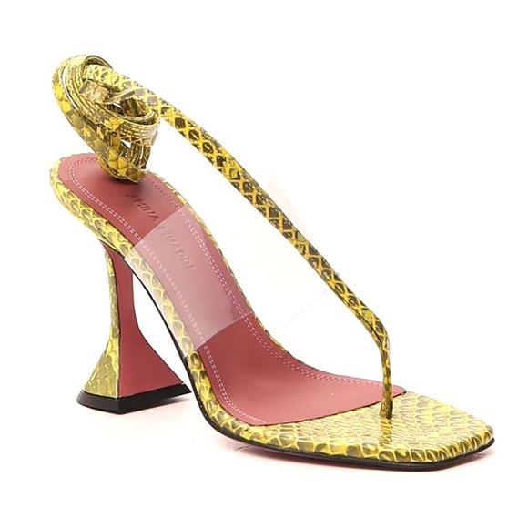 Amina Muaddi Zula Lime Yellow Snakeskin PVC - Picture 8 of 12